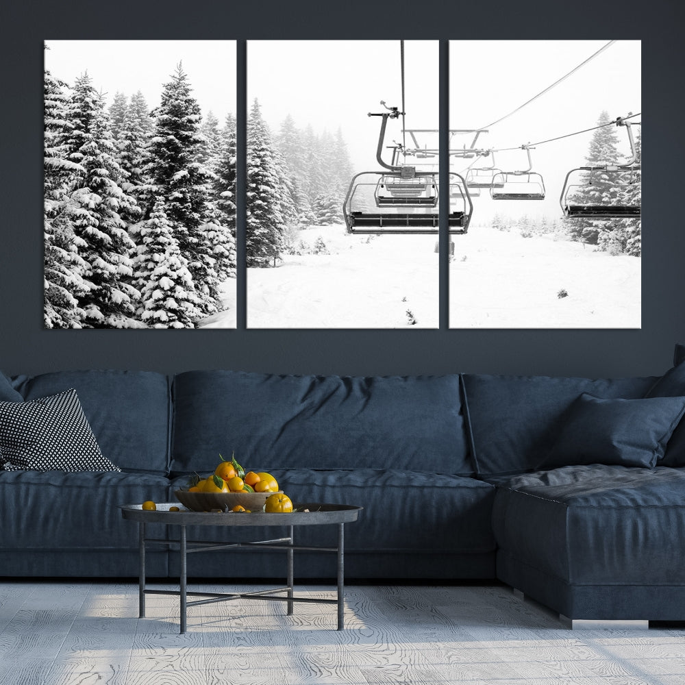 Chair Ski Lift and Winter Forest Snowy Landscape Large Cabin Wall Art Canvas Print