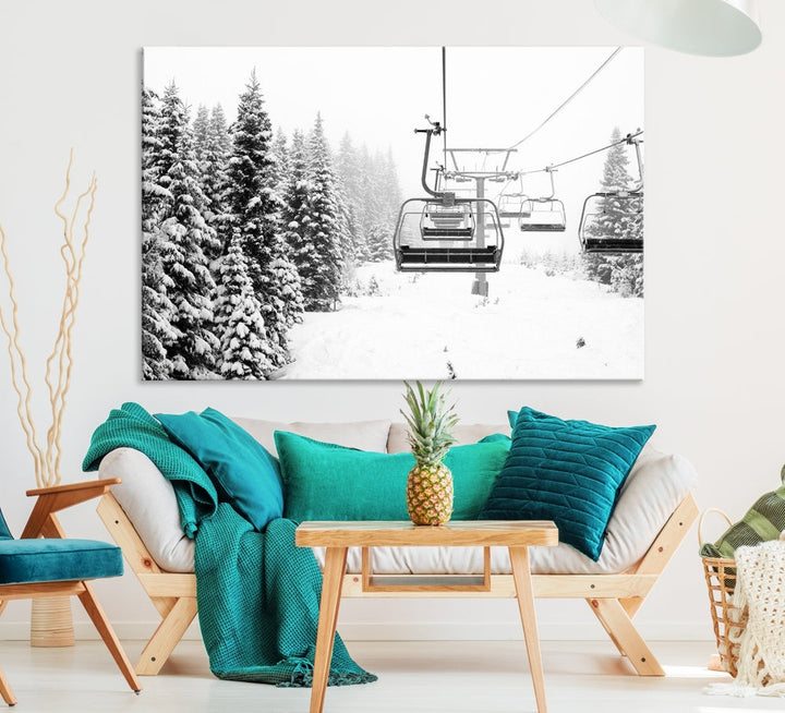 Chair Ski Lift and Winter Forest Snowy Landscape Large Cabin Wall Art Canvas Print