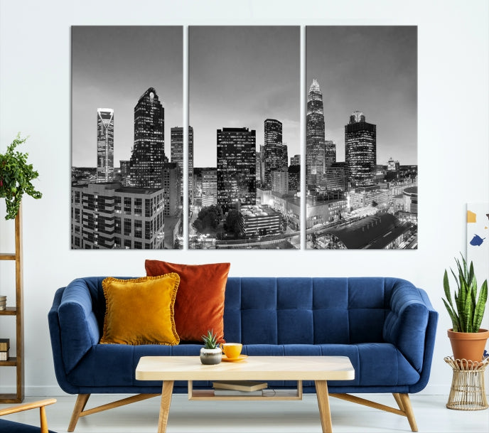 Charlotte City Wall Art Skyline Cityscape Canvas Print