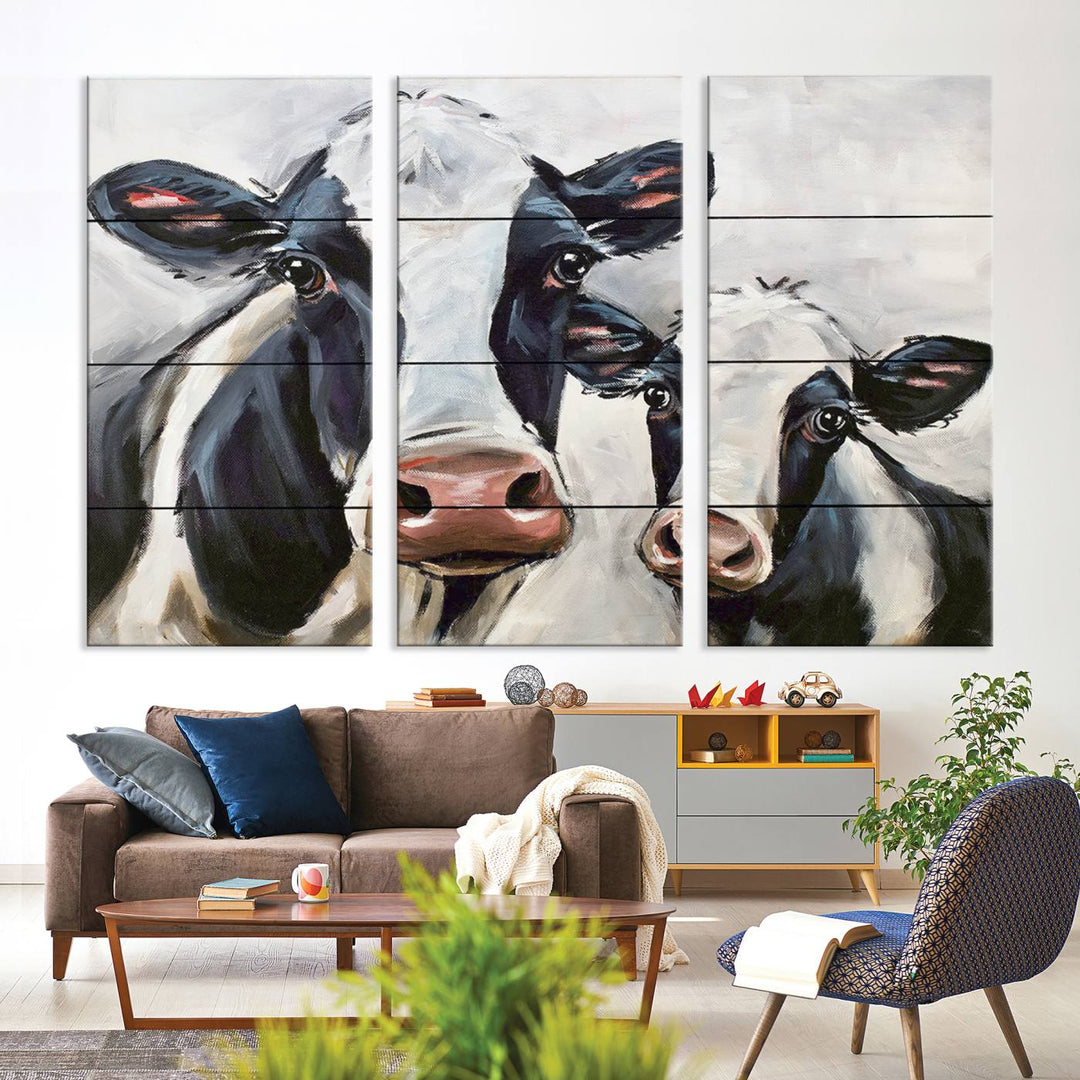 Charming Cow Canvas Wall Art - Black and White Cattle Farm Animal Print for Living Room or Kitchen, Ready to Hang