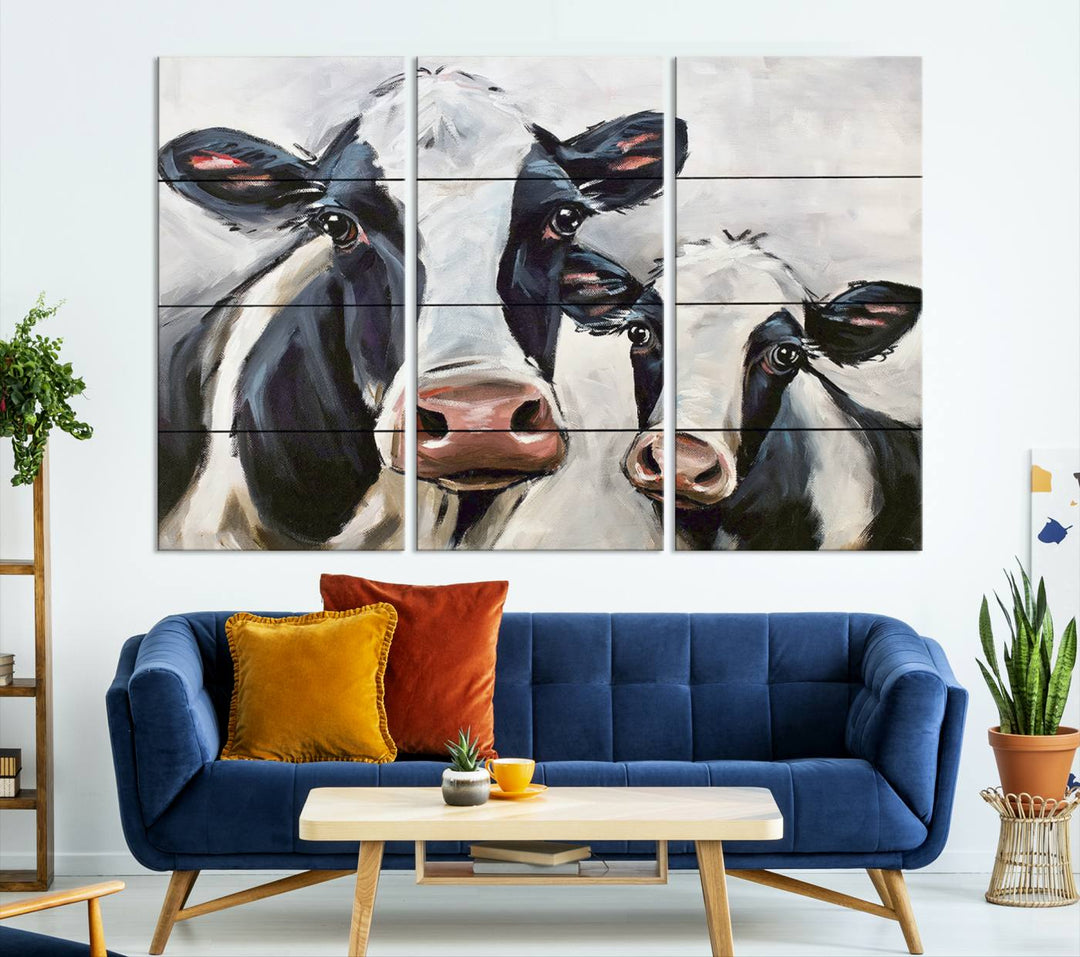 Charming Cow Canvas Wall Art - Black and White Cattle Farm Animal Print for Living Room or Kitchen, Ready to Hang