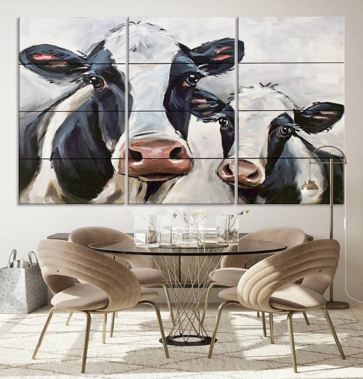 Charming Cow Canvas Wall Art - Black and White Cattle Farm Animal Print for Living Room or Kitchen, Ready to Hang