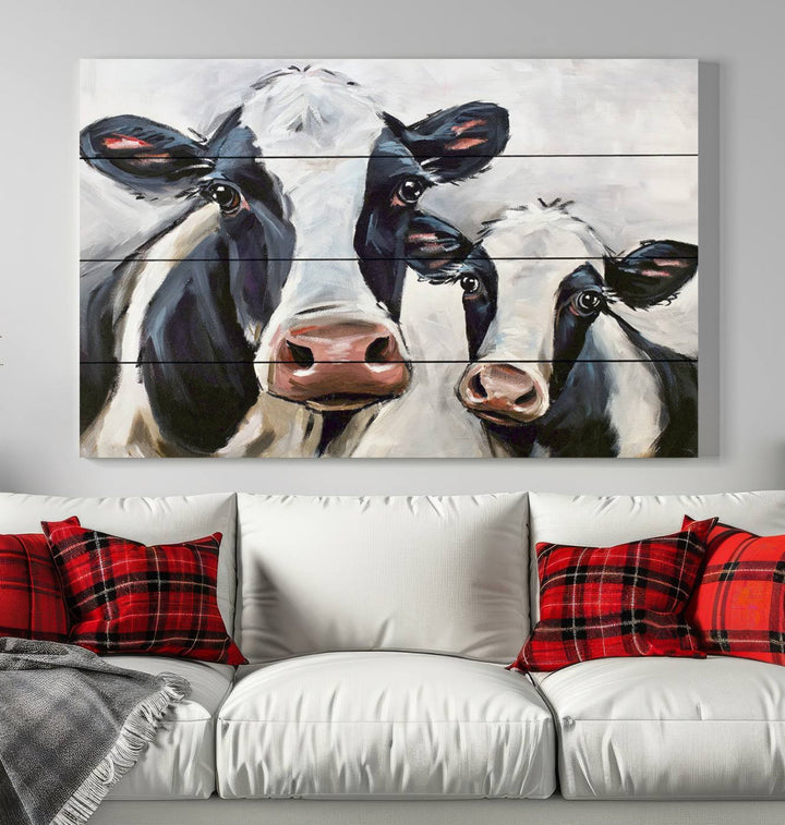 Charming Cow Canvas Wall Art - Black and White Cattle Farm Animal Print for Living Room or Kitchen, Ready to Hang