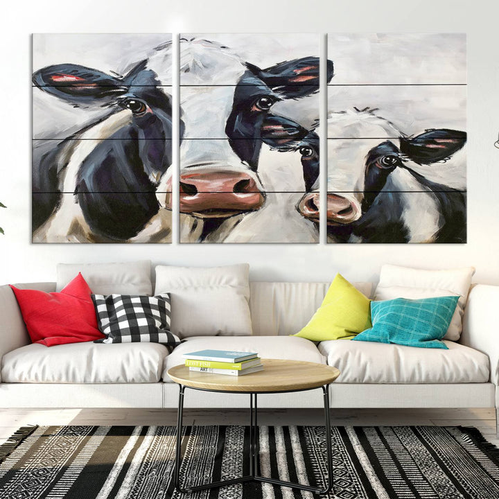 Charming Cow Canvas Wall Art - Black and White Cattle Farm Animal Print for Living Room or Kitchen, Ready to Hang