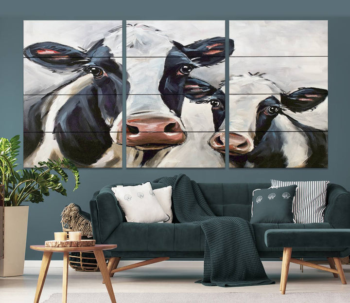 Charming Cow Canvas Wall Art - Black and White Cattle Farm Animal Print for Living Room or Kitchen, Ready to Hang