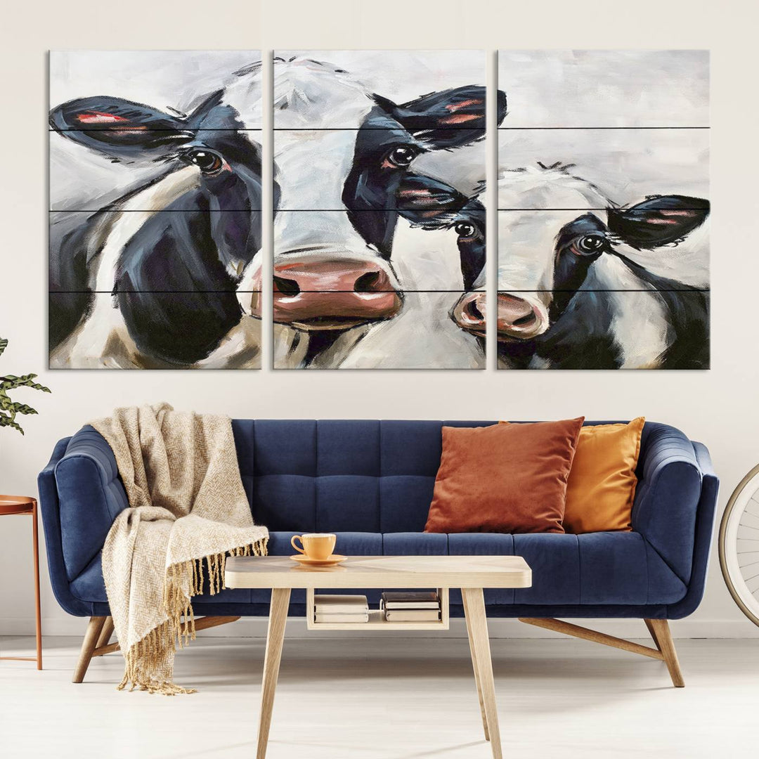 Charming Cow Canvas Wall Art - Black and White Cattle Farm Animal Print for Living Room or Kitchen, Ready to Hang