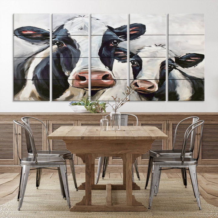 Charming Cow Canvas Wall Art - Black and White Cattle Farm Animal Print for Living Room or Kitchen, Ready to Hang