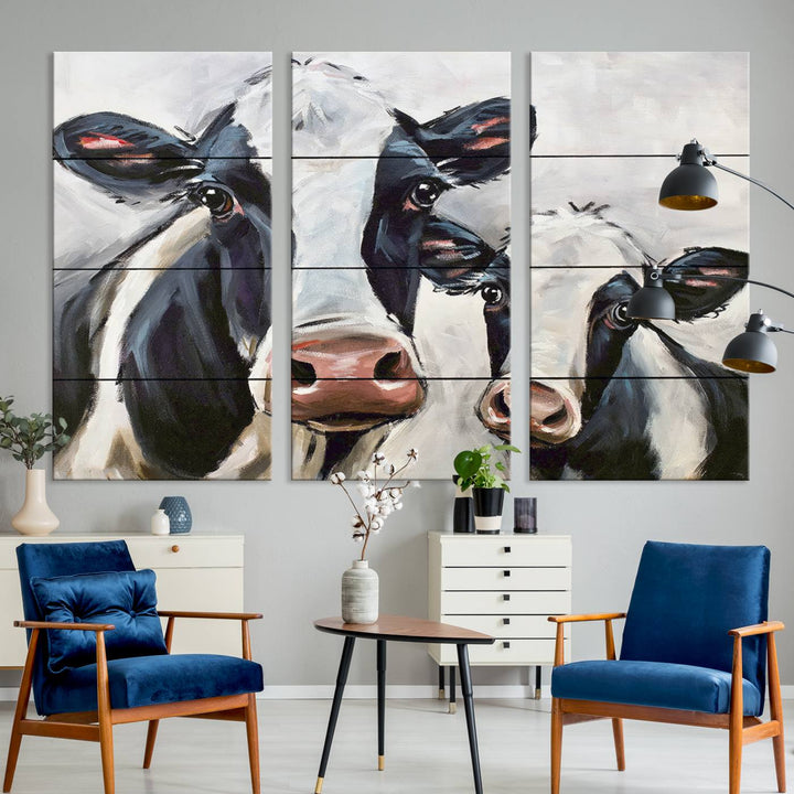 Charming Cow Canvas Wall Art - Black and White Cattle Farm Animal Print for Living Room or Kitchen, Ready to Hang