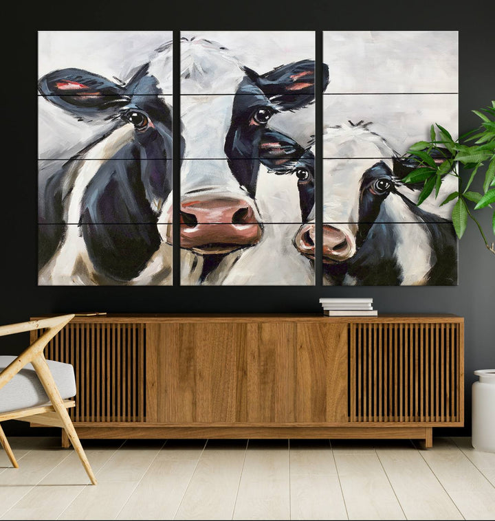 Charming Cow Canvas Wall Art - Black and White Cattle Farm Animal Print for Living Room or Kitchen, Ready to Hang