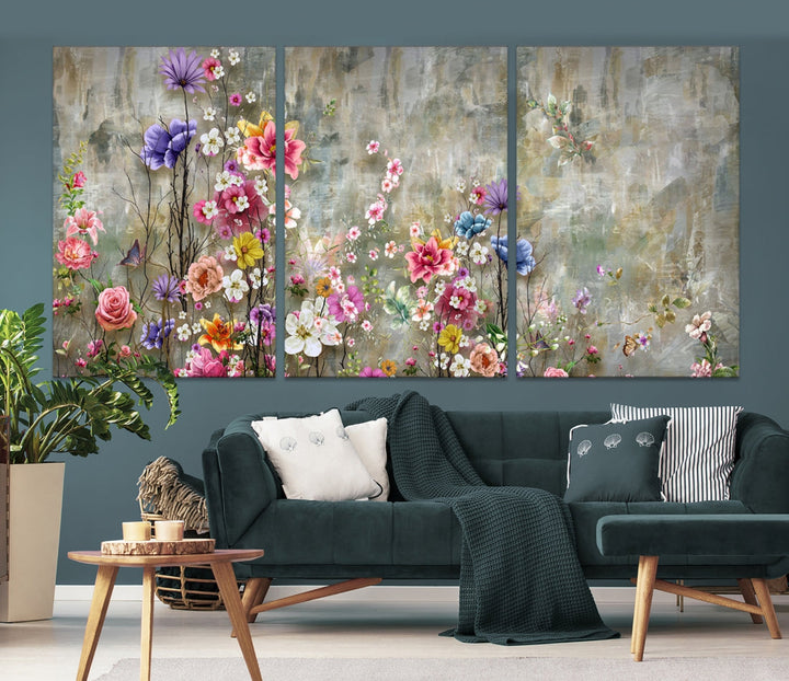 Cheering Flowers Painting on Canvas Print Extra Large Wall Art Floral Wall Decor