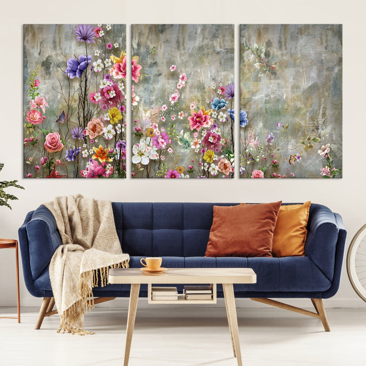 Cheering Flowers Painting on Canvas Print Extra Large Wall Art Floral Wall Decor