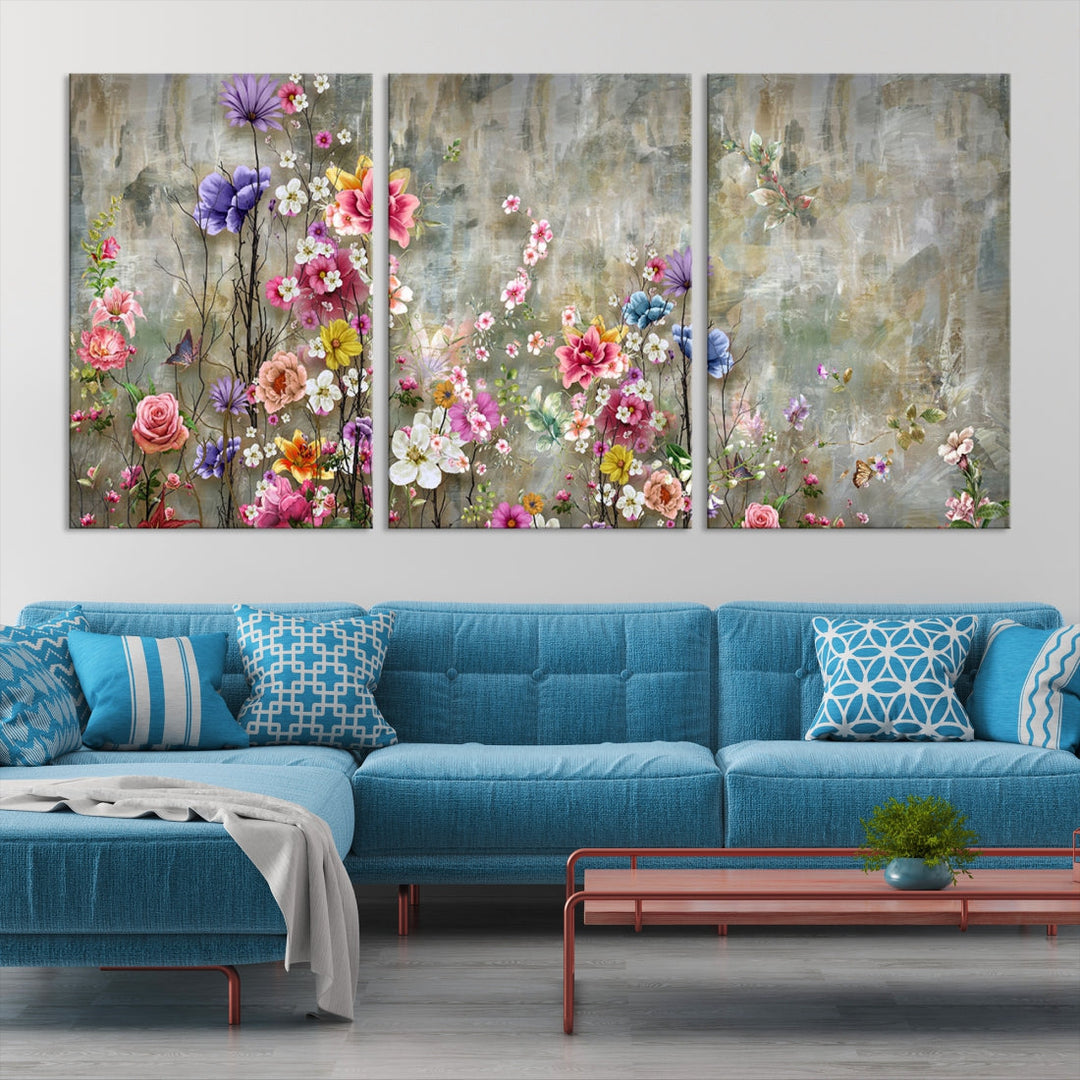 Cheering Flowers Painting on Canvas Print Extra Large Wall Art Floral Wall Decor