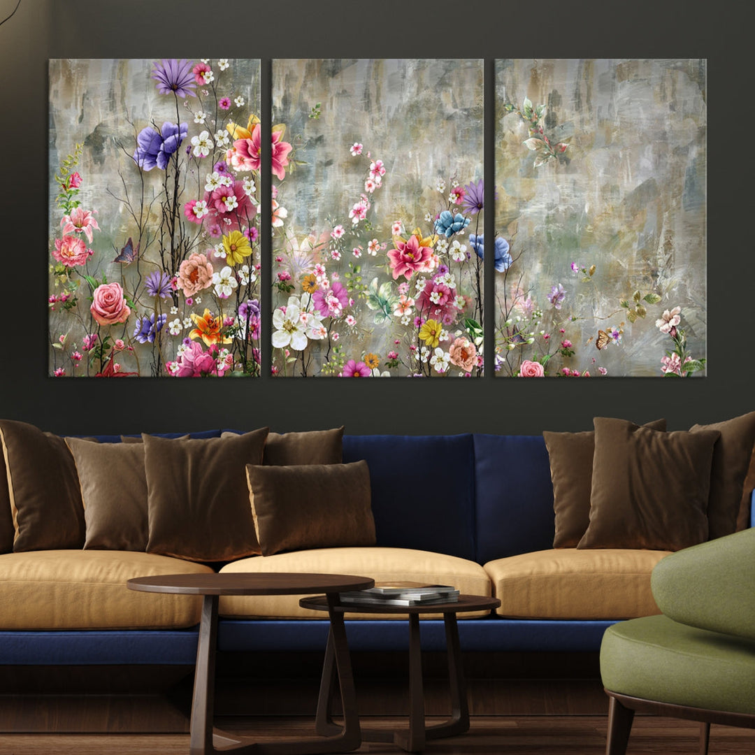 Cheering Flowers Painting on Canvas Print Extra Large Wall Art Floral Wall Decor