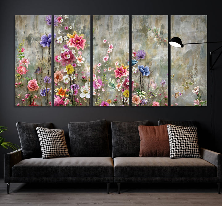 Cheering Flowers Painting on Canvas Print Extra Large Wall Art Floral Wall Decor