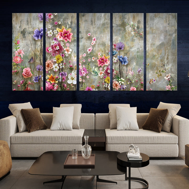 Cheering Flowers Painting on Canvas Print Extra Large Wall Art Floral Wall Decor