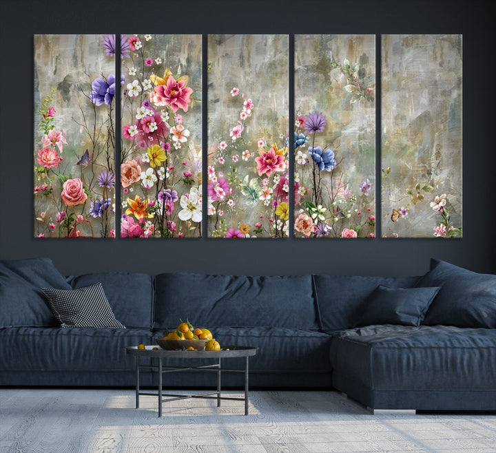 Cheering Flowers Painting on Canvas Print Extra Large Wall Art Floral Wall Decor