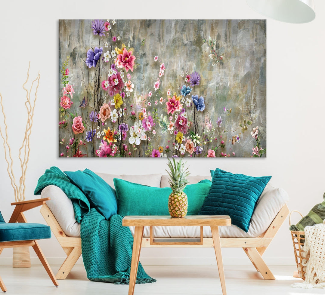 Cheering Flowers Painting on Canvas Print Extra Large Wall Art Floral Wall Decor