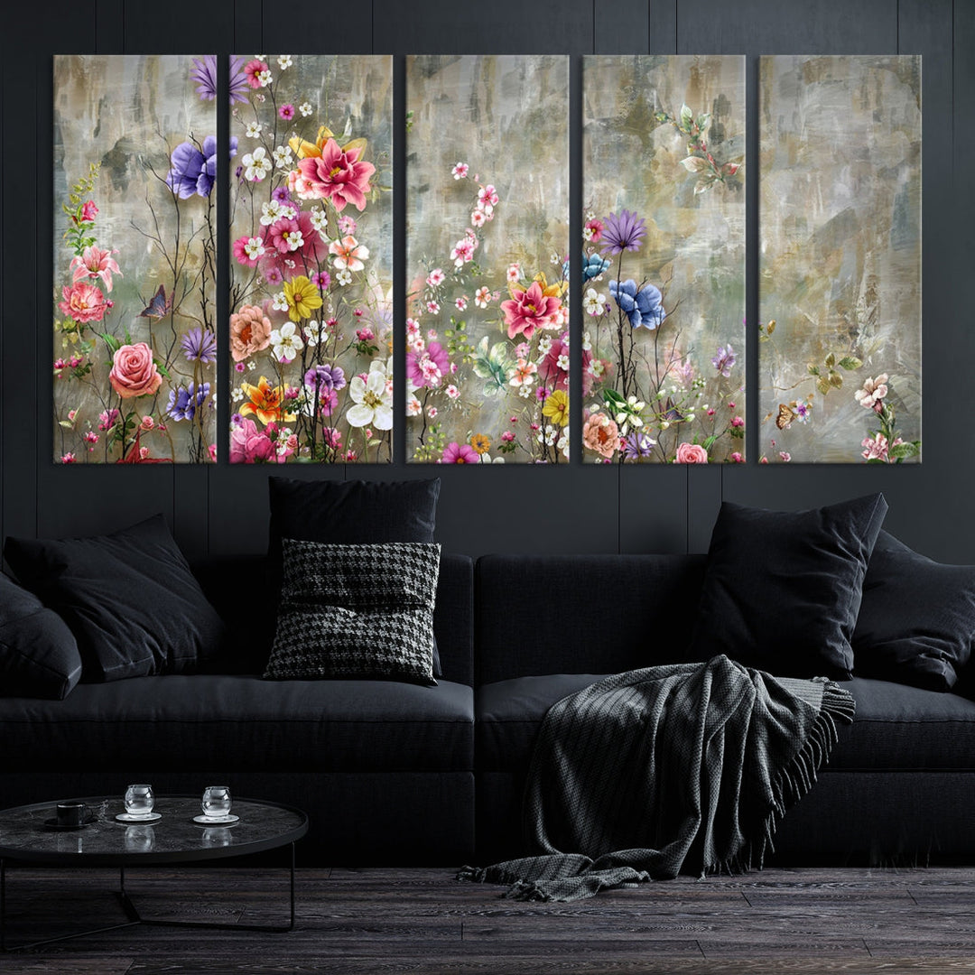 Cheering Flowers Painting on Canvas Print Extra Large Wall Art Floral Wall Decor