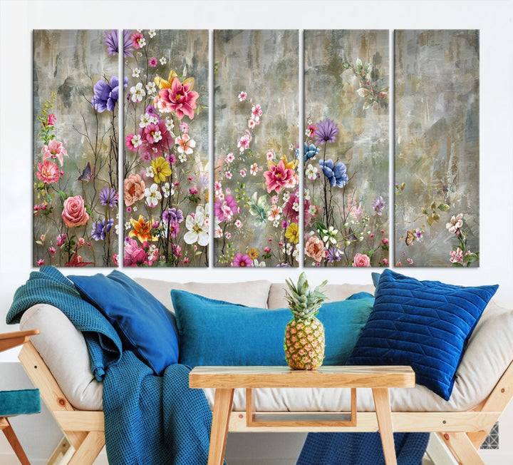 Cheering Flowers Painting on Canvas Print Extra Large Wall Art Floral Wall Decor