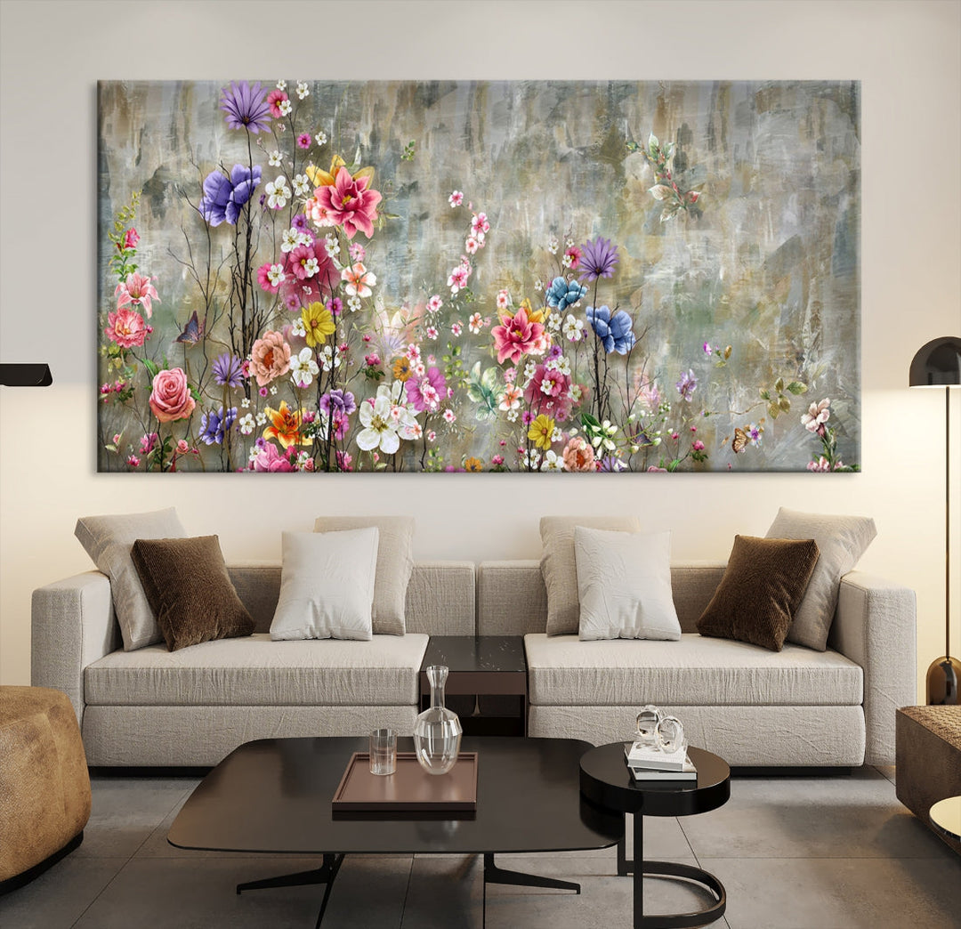 Cheering Flowers Painting on Canvas Print Extra Large Wall Art Floral Wall Decor