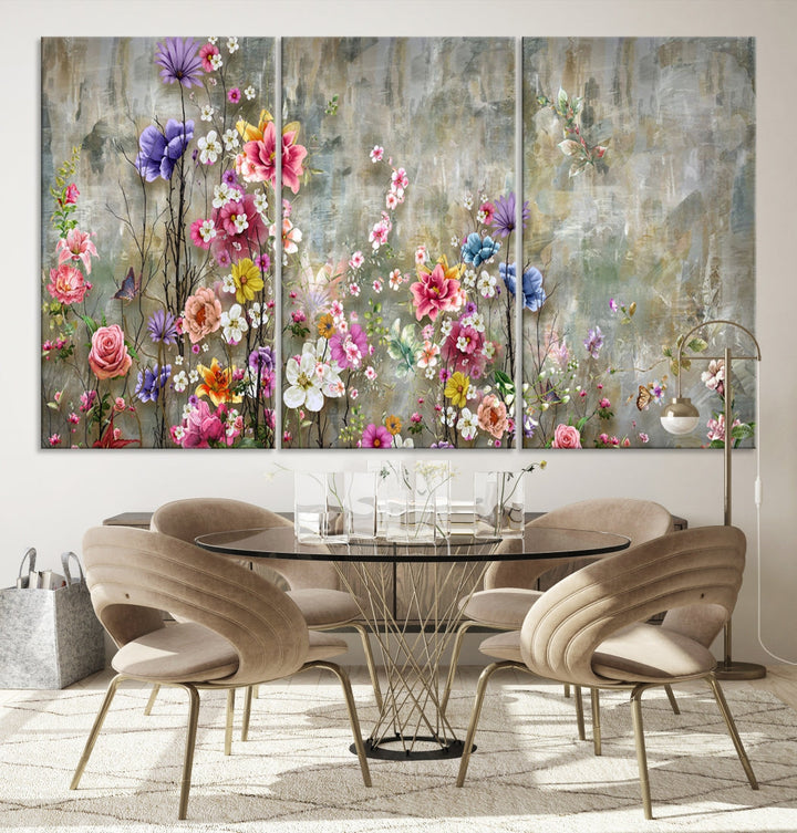 Cheering Flowers Painting on Canvas Print Extra Large Wall Art Floral Wall Decor