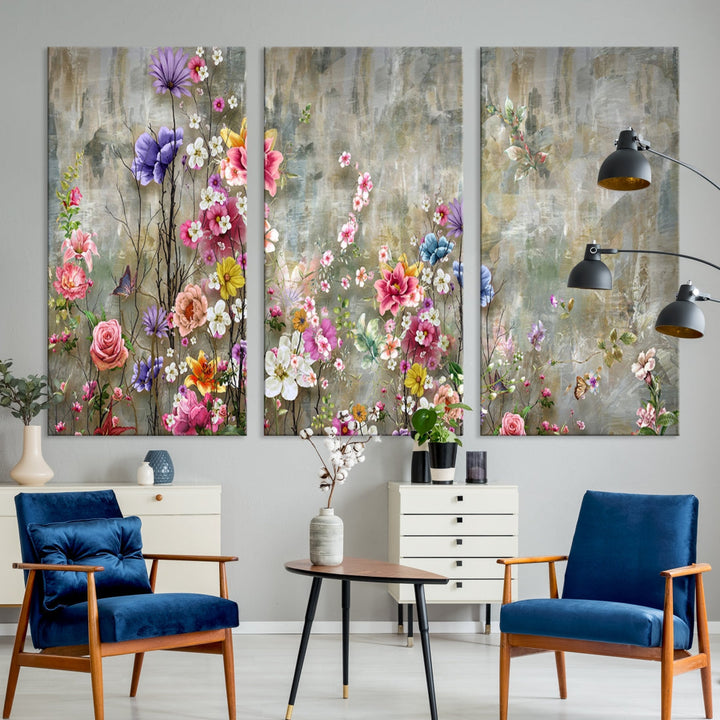 Cheering Flowers Painting on Canvas Print Extra Large Wall Art Floral Wall Decor