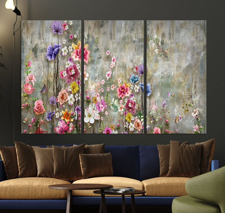 Cheering Flowers Painting on Canvas Print Extra Large Wall Art Floral Wall Decor