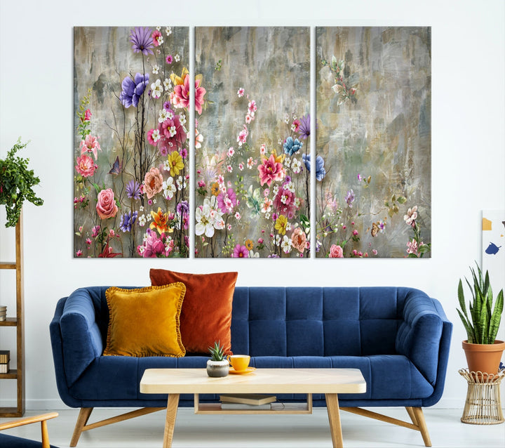 Cheering Flowers Painting on Canvas Print Extra Large Wall Art Floral Wall Decor