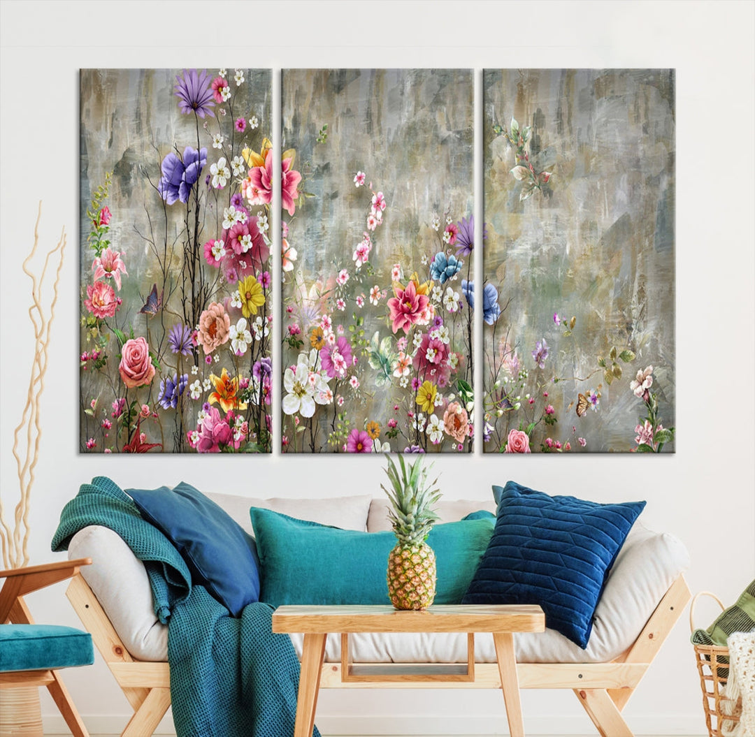 Cheering Flowers Painting on Canvas Print Extra Large Wall Art Floral Wall Decor