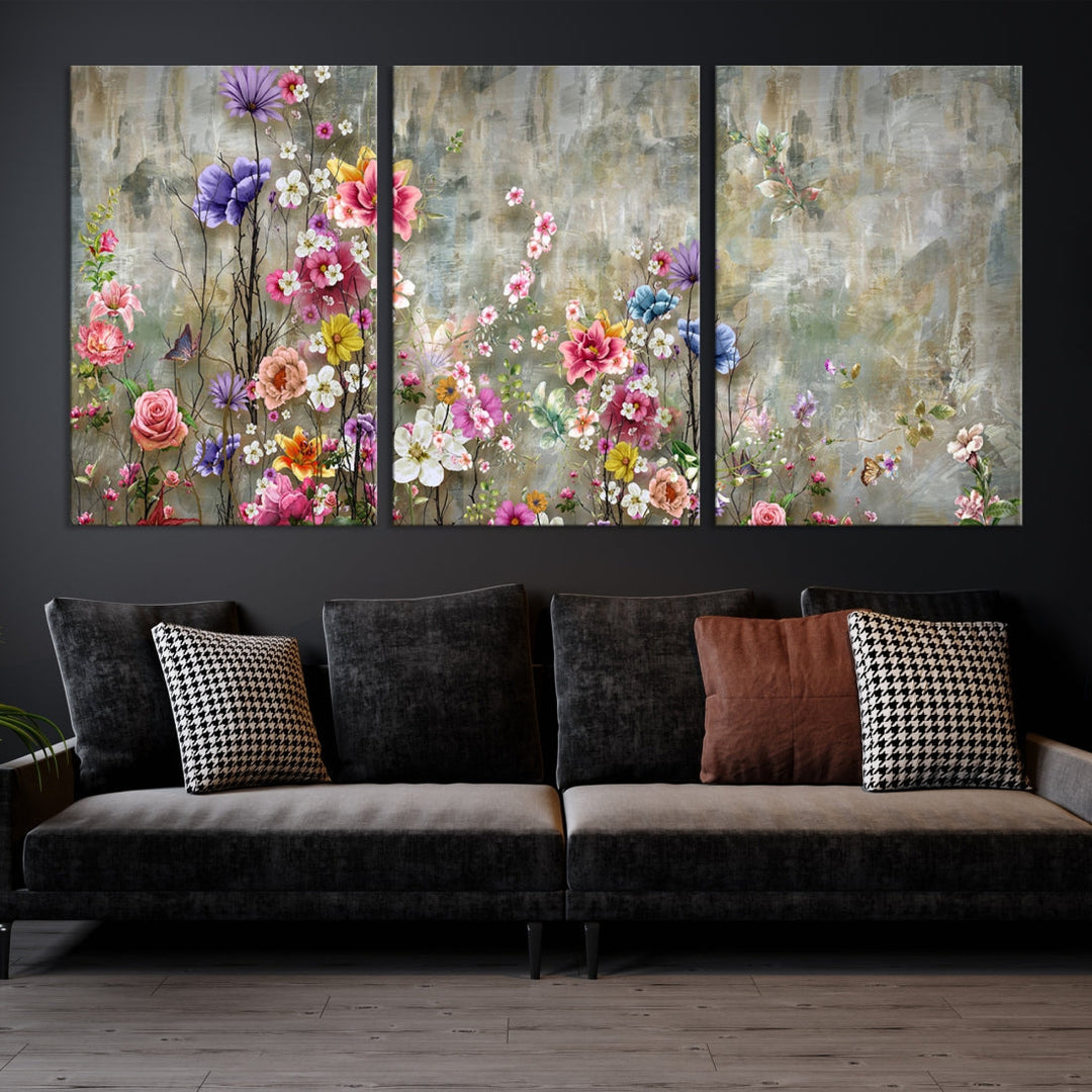 Cheering Flowers Painting on Canvas Print Extra Large Wall Art Floral Wall Decor