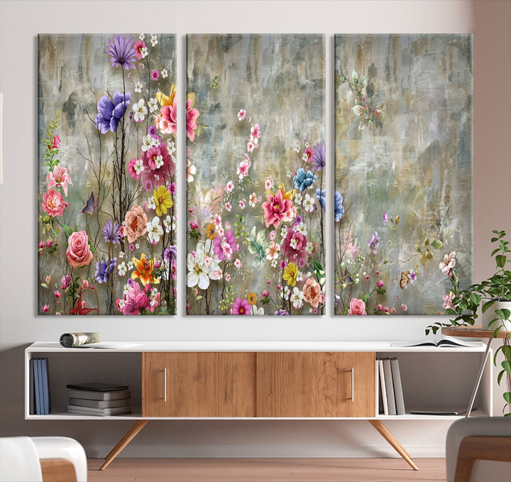 Cheering Flowers Painting on Canvas Print Extra Large Wall Art Floral Wall Decor