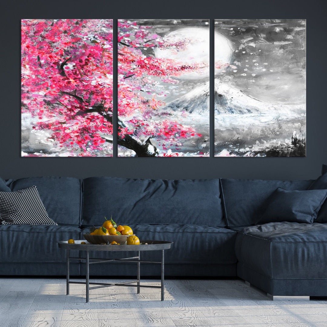 Cherry Blossom Artwork Winter Painting Modern Canvas Wall Decor Sakura Art