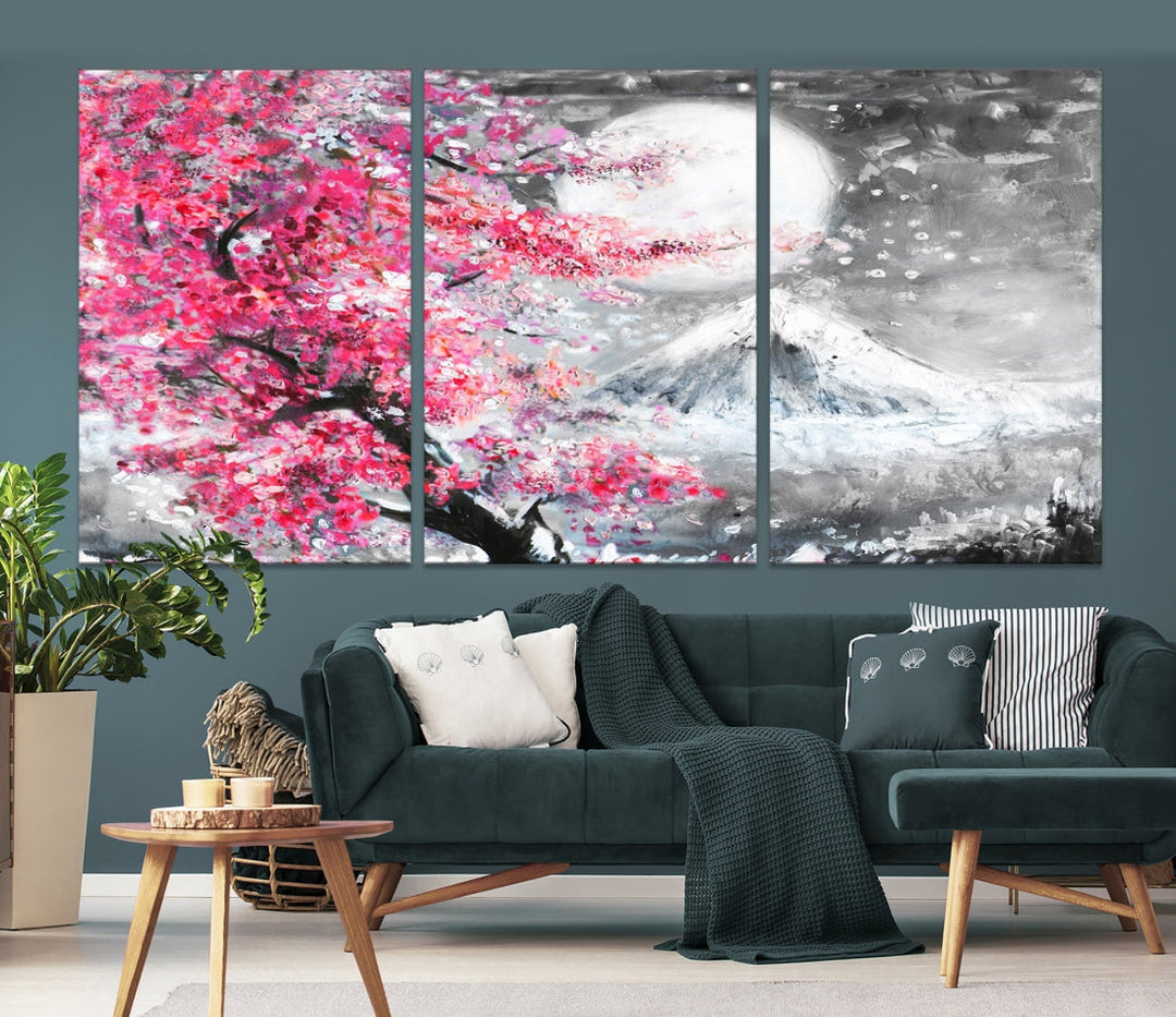 Cherry Blossom Artwork Winter Painting Modern Canvas Wall Decor Sakura Art