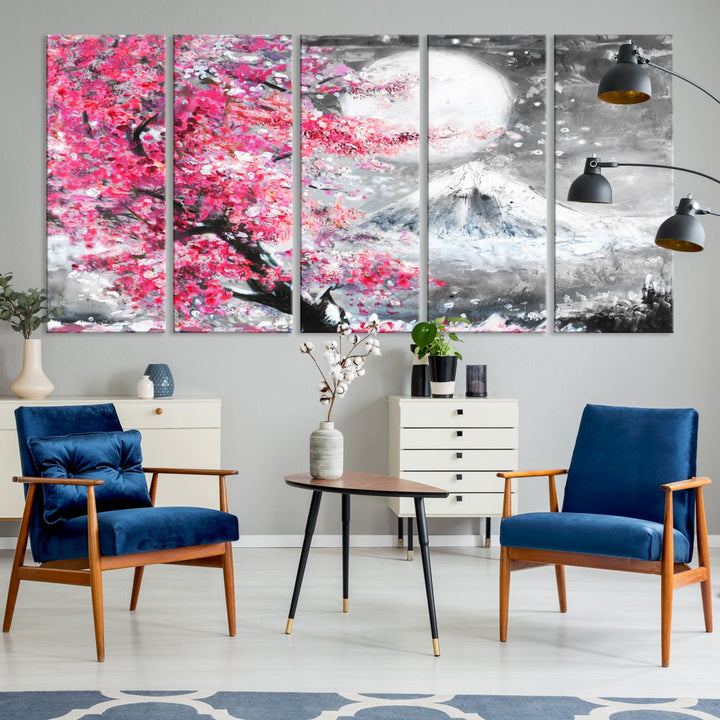 Cherry Blossom Artwork Winter Painting Modern Canvas Wall Decor Sakura Art