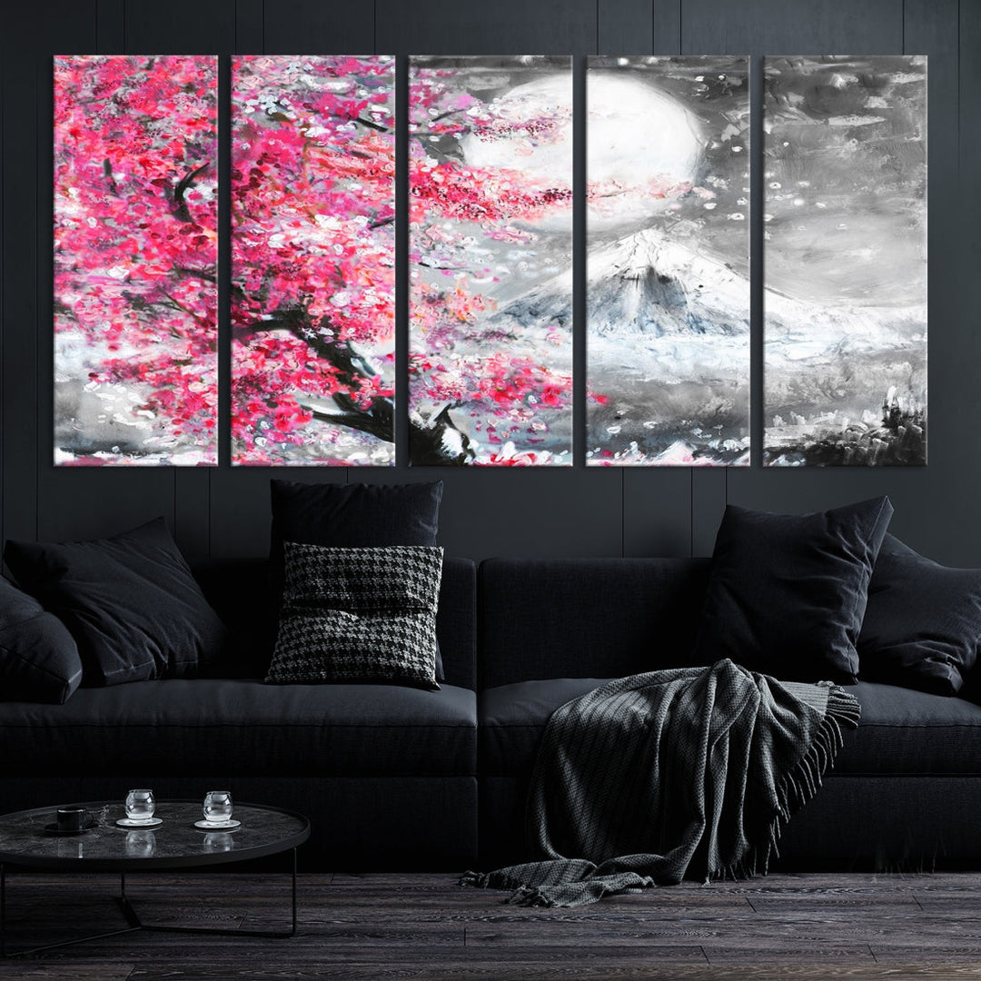 Cherry Blossom Artwork Winter Painting Modern Canvas Wall Decor Sakura Art