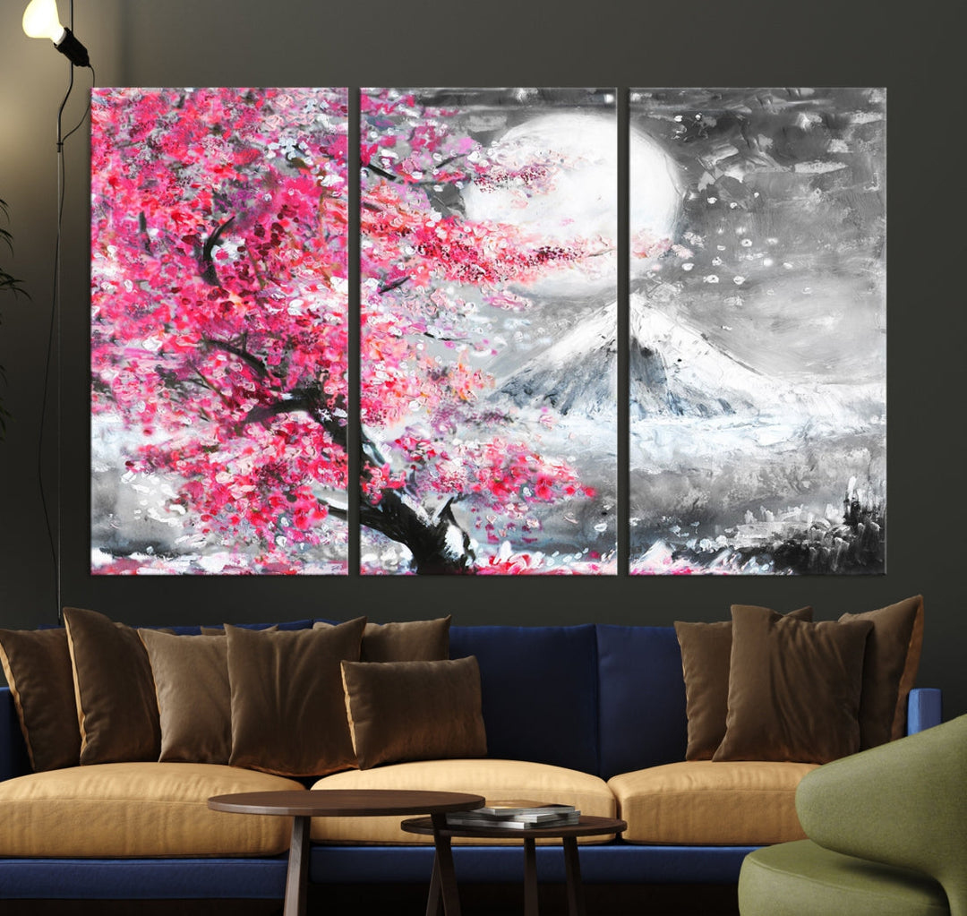 Cherry Blossom Artwork Winter Painting Modern Canvas Wall Decor Sakura Art