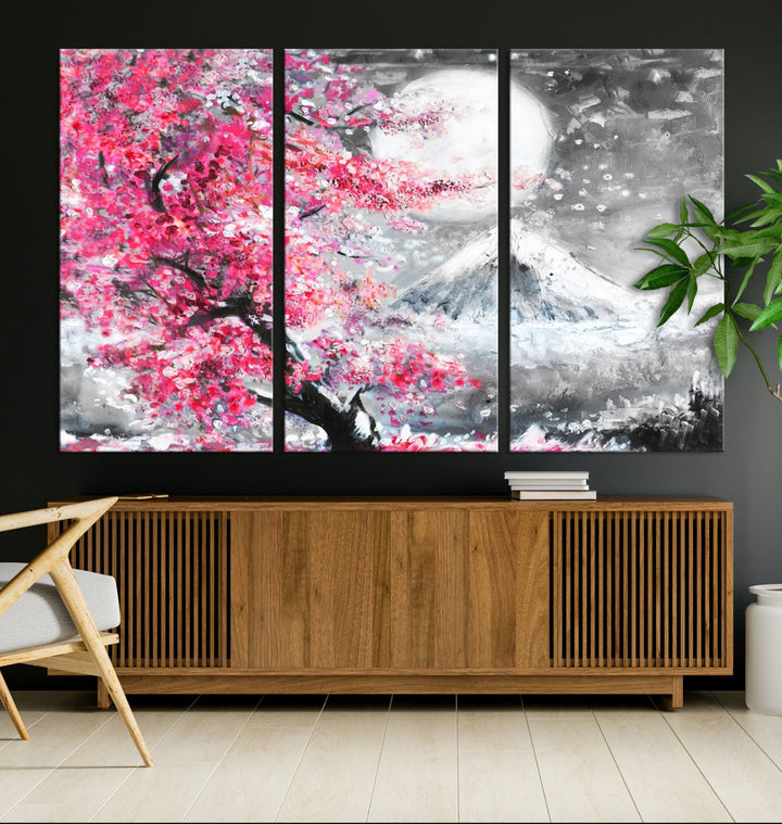 Cherry Blossom Artwork Winter Painting Modern Canvas Wall Decor Sakura Art