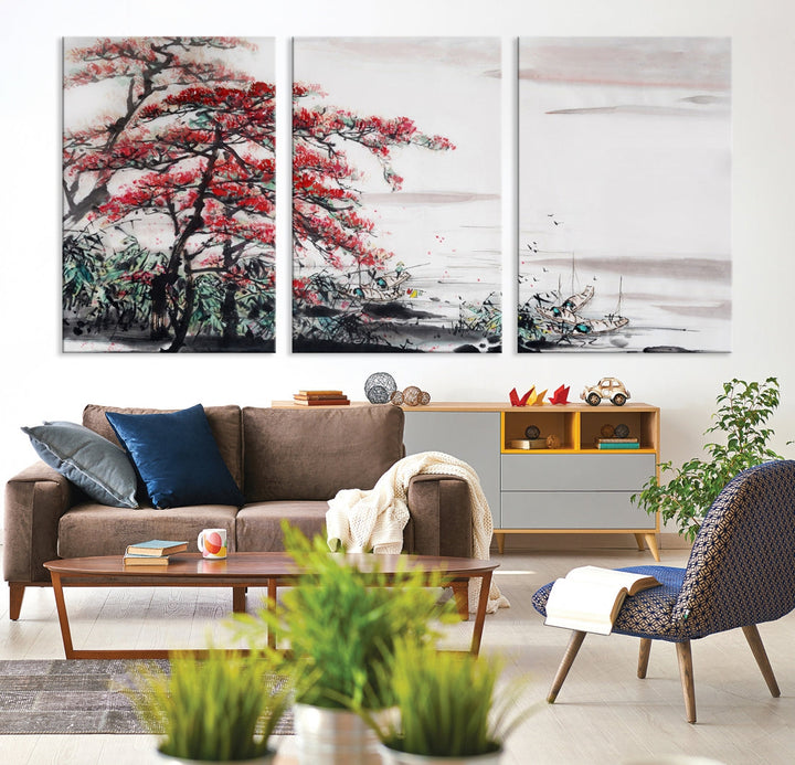 Cherry Blossom Japanese Art Painting Sakura Wall Art Canvas Print