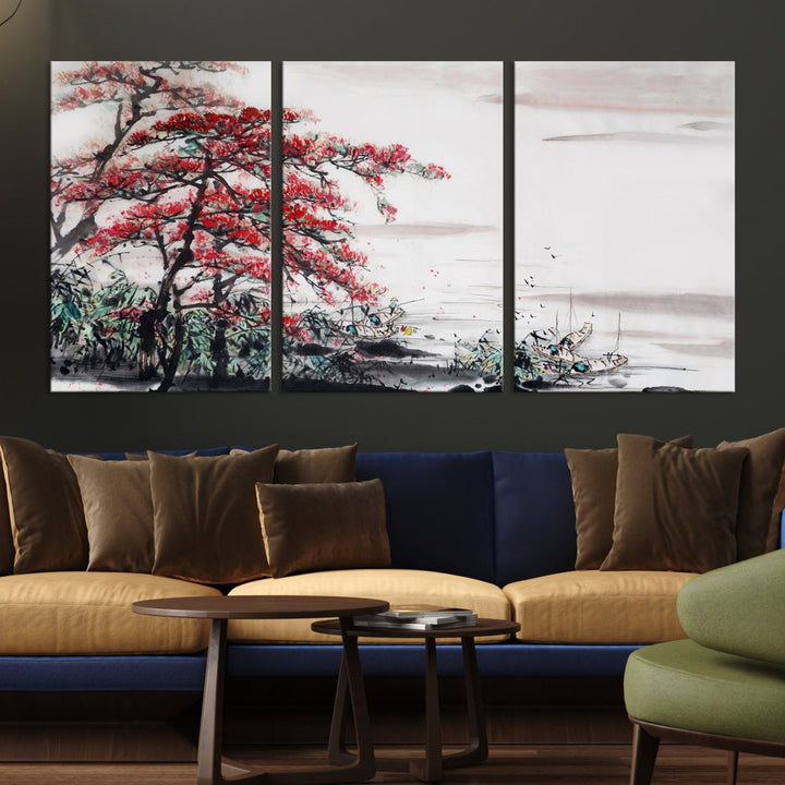 Cherry Blossom Japanese Art Painting Sakura Wall Art Canvas Print