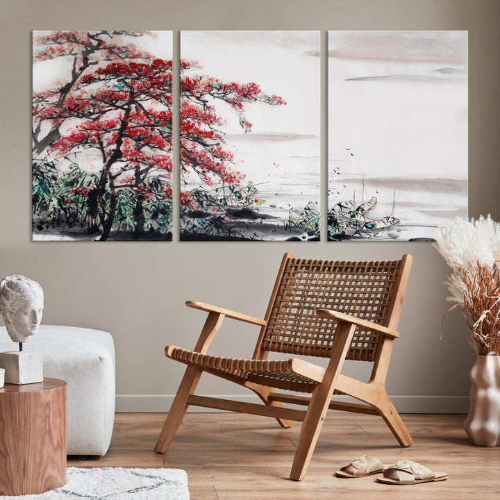 Cherry Blossom Japanese Art Painting Sakura Wall Art Canvas Print