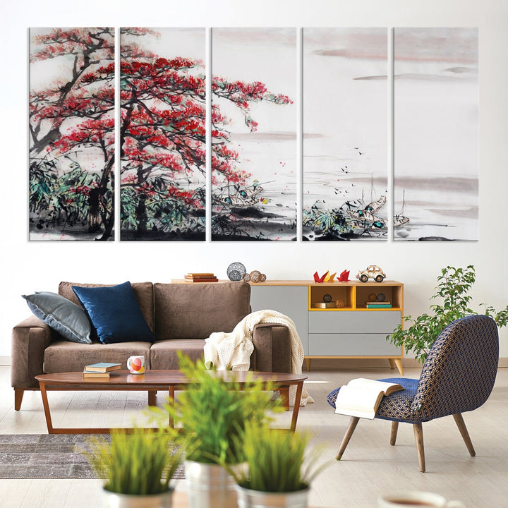 Cherry Blossom Japanese Art Painting Sakura Wall Art Canvas Print