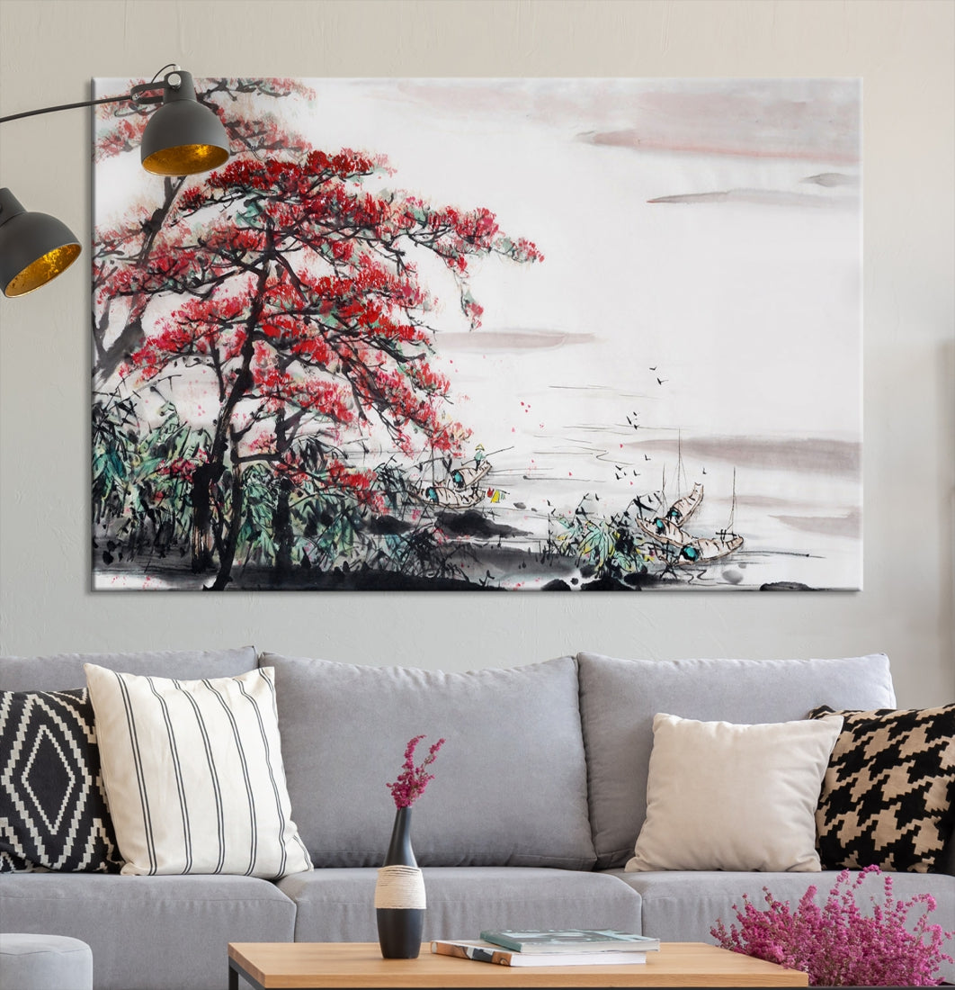 Cherry Blossom Japanese Art Painting Sakura Wall Art Canvas Print