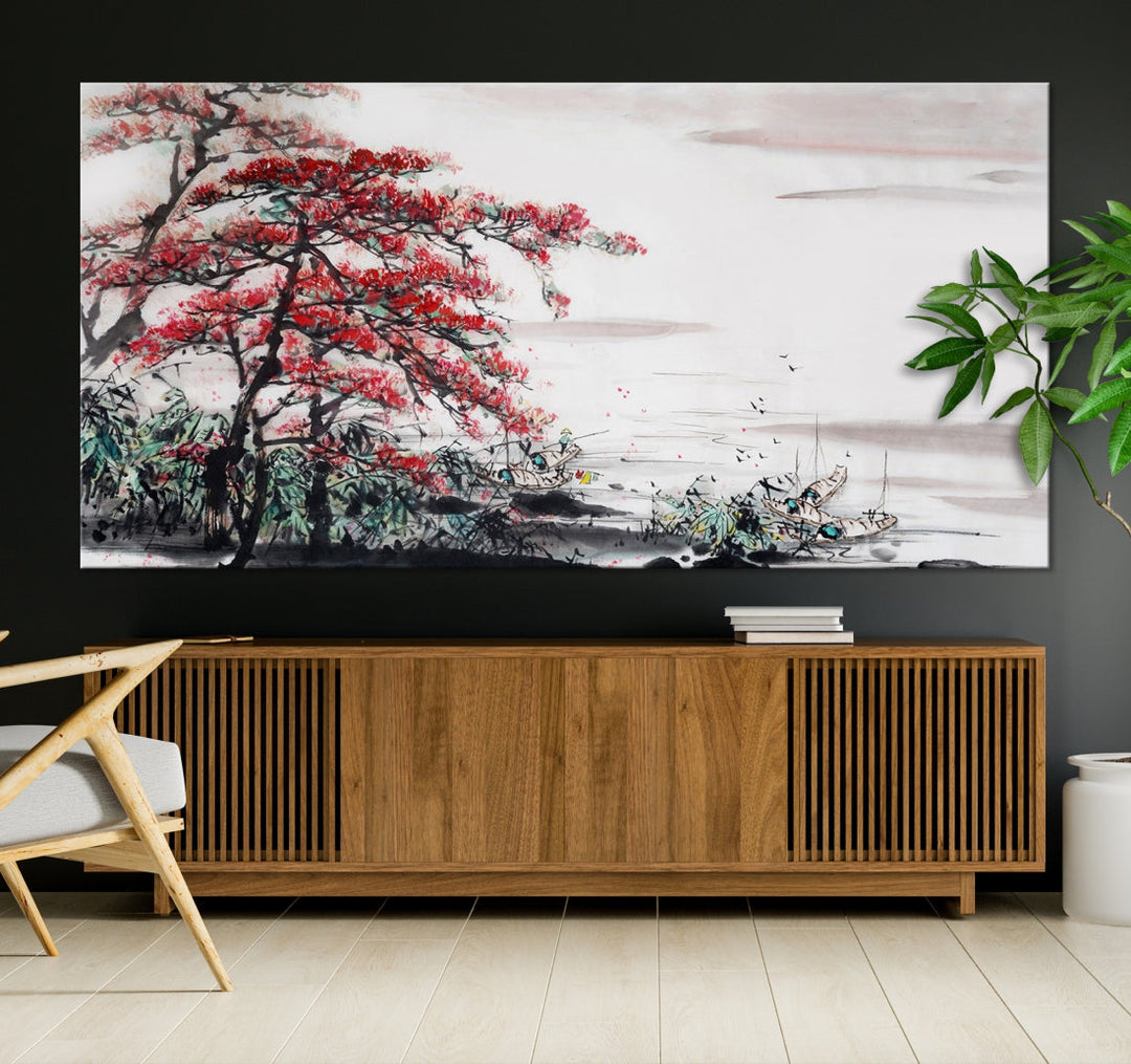 Cherry Blossom Japanese Art Painting Sakura Wall Art Canvas Print