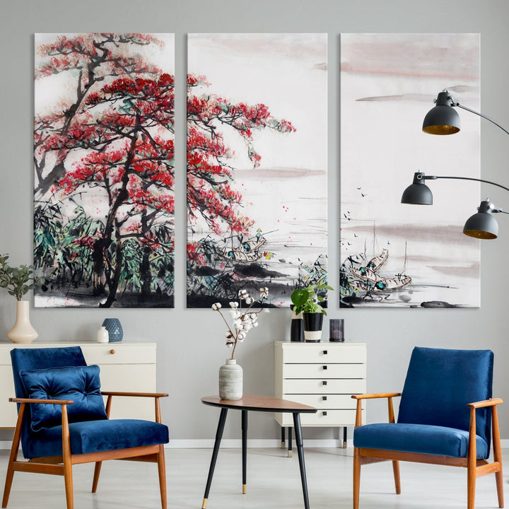 Cherry Blossom Japanese Art Painting Sakura Wall Art Canvas Print