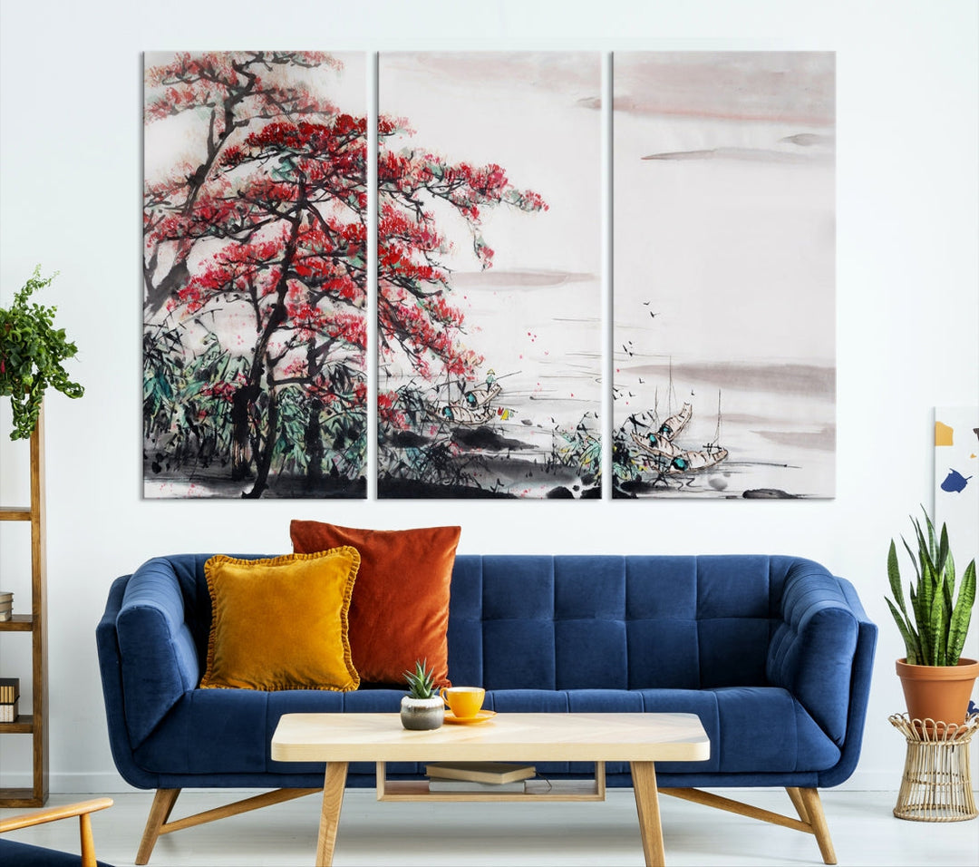 Cherry Blossom Japanese Art Painting Sakura Wall Art Canvas Print