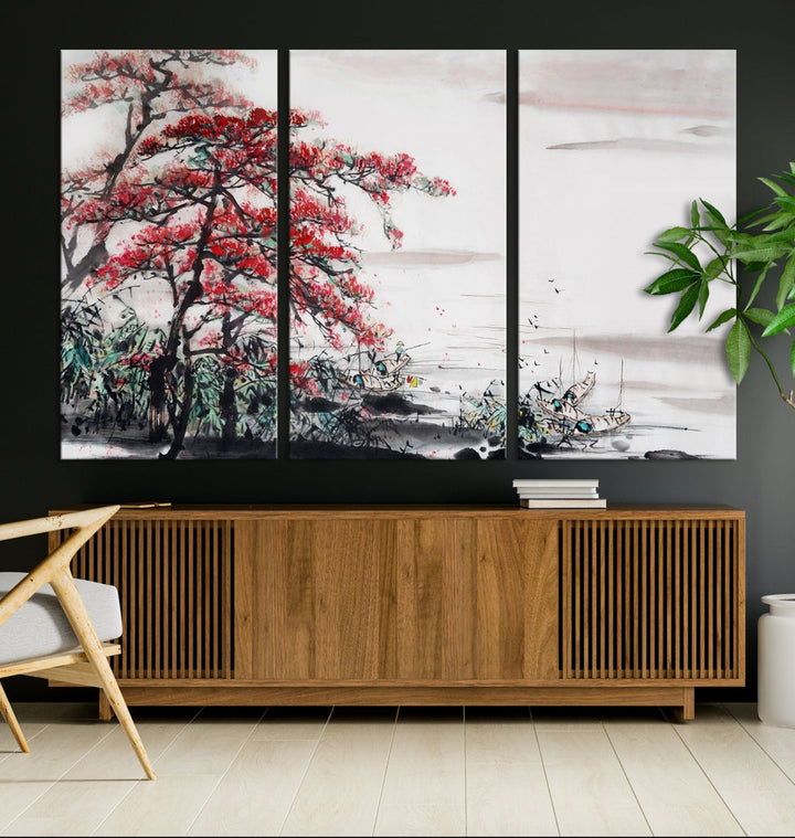 Cherry Blossom Japanese Art Painting Sakura Wall Art Canvas Print