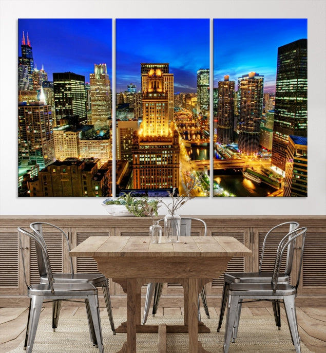 Chicago Downtown Picture on Canvas Print Large Skyline Wall Art Framed