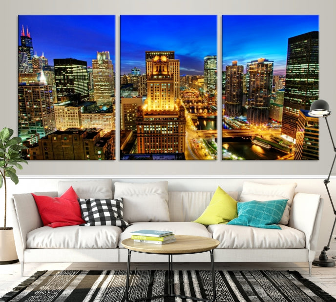 Chicago Downtown Picture on Canvas Print Large Skyline Wall Art Framed