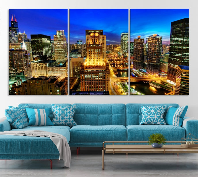 Chicago Downtown Picture on Canvas Print Large Skyline Wall Art Framed