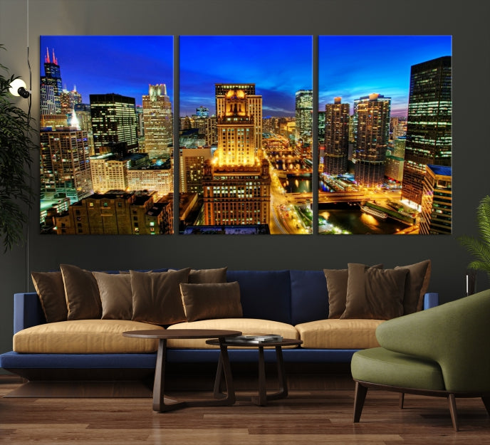 Chicago Downtown Picture on Canvas Print Large Skyline Wall Art Framed